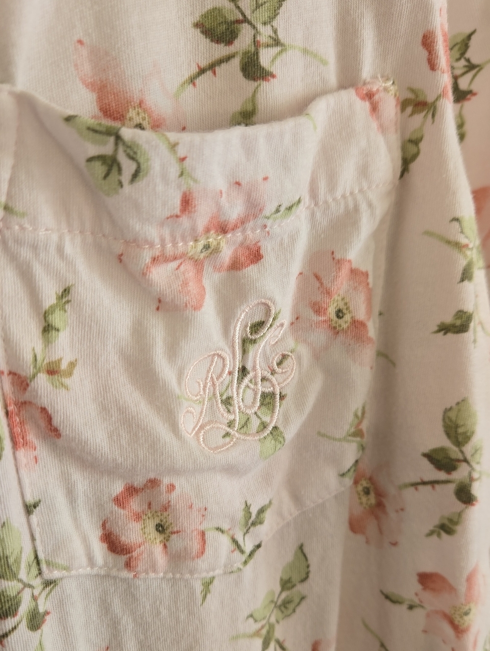 Lauren Ralph Lauren White Floral Pajama Set Large 100% Cotton Cottagecore PJs - Picture 3 of 9